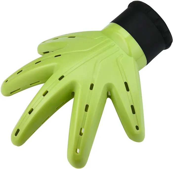 a green hair dryer diffuser in the form of a palm