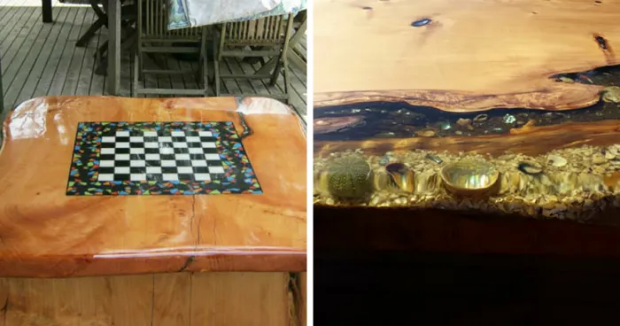 14 Ingenious Solutions For Cracked Tables To Be Filled With Seashells, Stones, And Starfish By Woodcraft By Design
