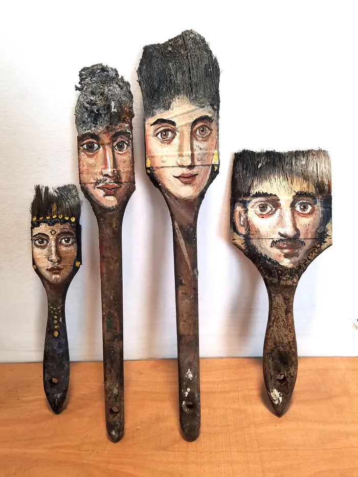 Portraits On Burned Paintbrushes