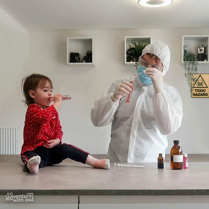 Today Dad Is Experimenting With A Radioactive Chemistry Project. I Asked Him If I Could Help, So He Gladly Took Me Along.  This Is How Superheroes Are Born, Isn’t It?
