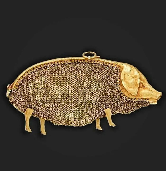 Wonderful Antique Pig Shaped Mesh Purse