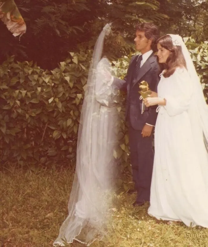 “My Mother And Father’s Wedding Portrait. The Photographer Got A Little Creative, Which Is Why They Look Like They’re Marrying A Ghost.”⁠ ⁠