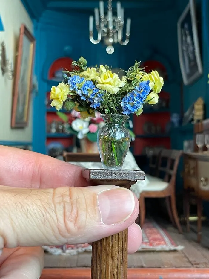 Yellow Roses And Blue Hyacinth By Maria C