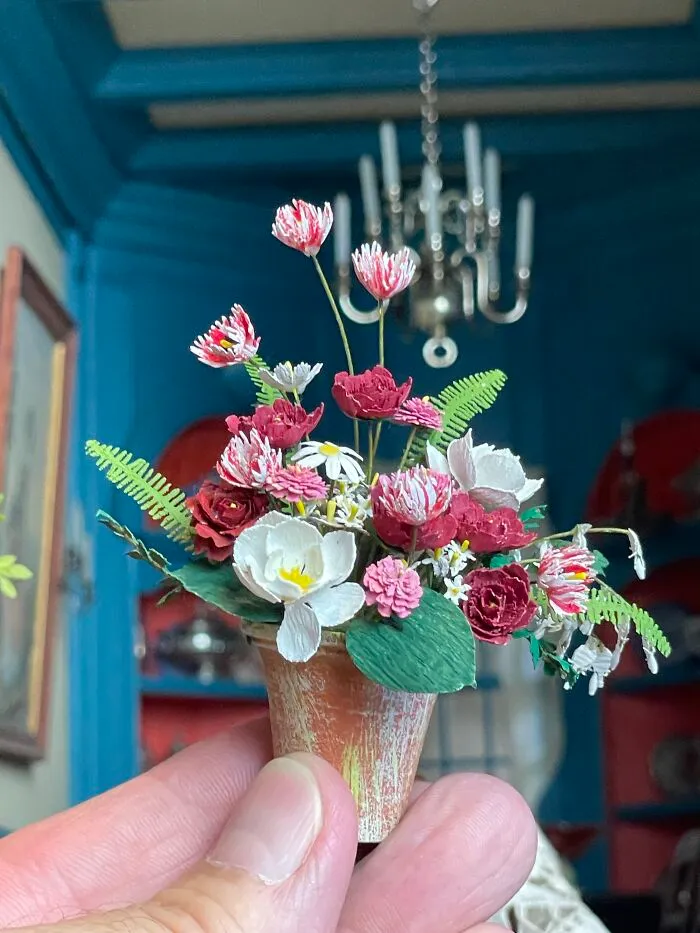 Begonia, Mums, Daisies And Fern Leaves By Paula Gilhooley