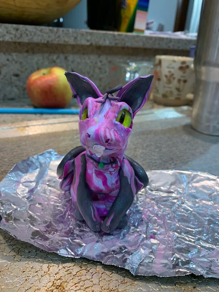 This Clay-Scrap Cat Dragon I Made For My Cousin