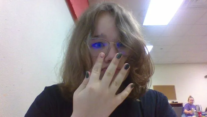 Acrylics I Got Put On For Choir Banquet, My Other Hand Is Almost Completely Bare Except My Pinky Cause I Bite My Nails Off Lmao