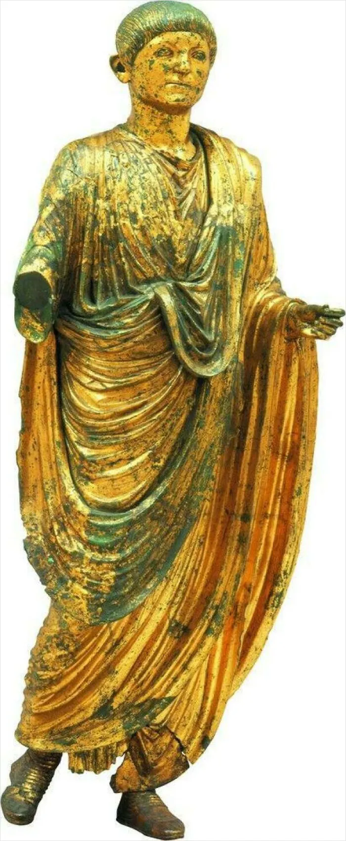 La única vez que se erigió una columna monumental y se adornó con una estatua que no era un emperador fue el "Ciudadano Emona" de bronce dorado de principios del siglo II. Conservada en el Lapidarium romano del Museo Nacional de Eslovenia