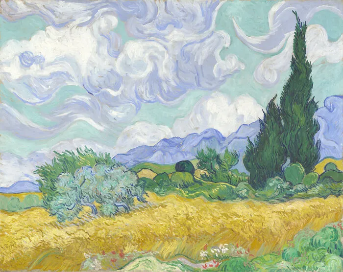 A Wheatfield With Cypresses