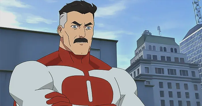 Omni-Man wearing superhero clohtes looking from Invincible  It's about time