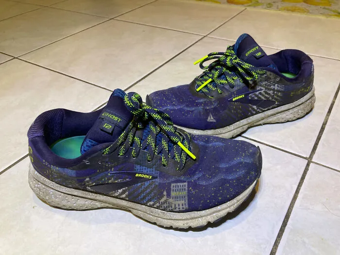 My Beloved Brooks Ghost 12s. Best Shoes I've Ever Owned. Got Me Through 2.5 Years Of Retail Hell. Loled When My Boss Asked Me, "Are Those Star Wars?" Had To Tell Him No, They're Boston Marathon-Themed.  Xd