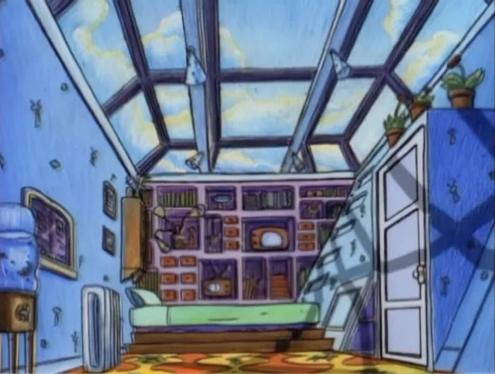 illustrated transparent ceiling opposite the bed