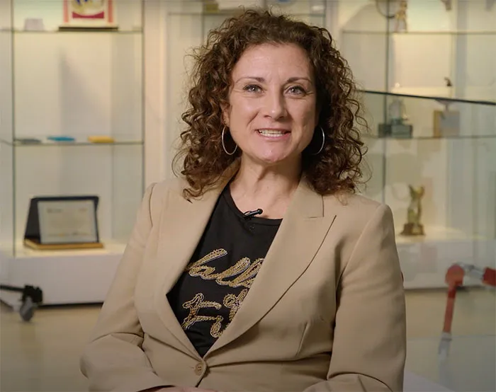 Elena García Armada giving an interview about world’s first adaptable robotic exoskeleton for children