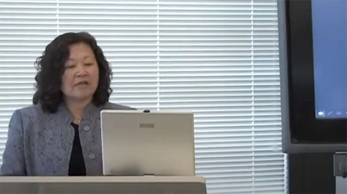Ann Tsukamoto giving an interview about stem cell therapies