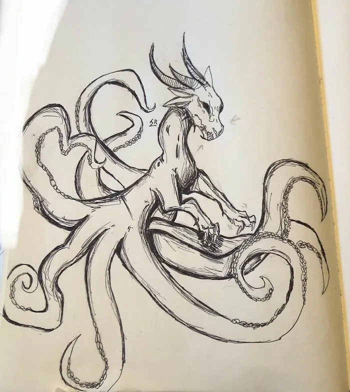 I'm Actually Going To Finish Her!!!! >:d I Love How Unique She Looks So Far!! (She Is An Octopus Dragon!!)