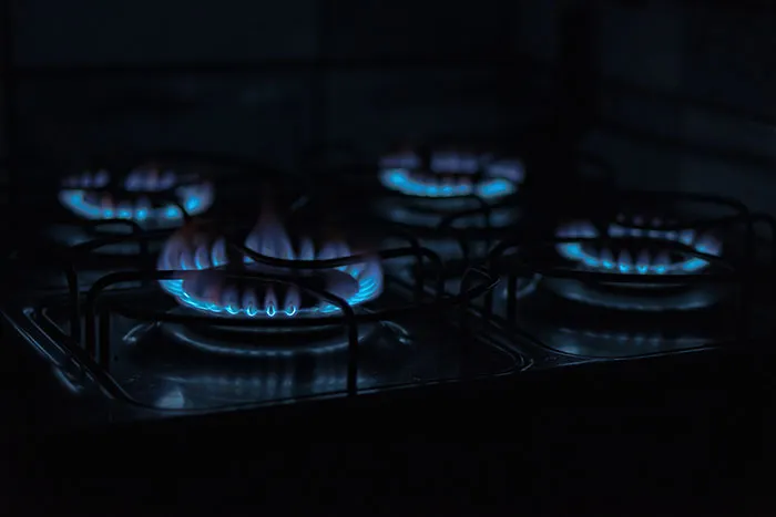 Black and blue gas stove