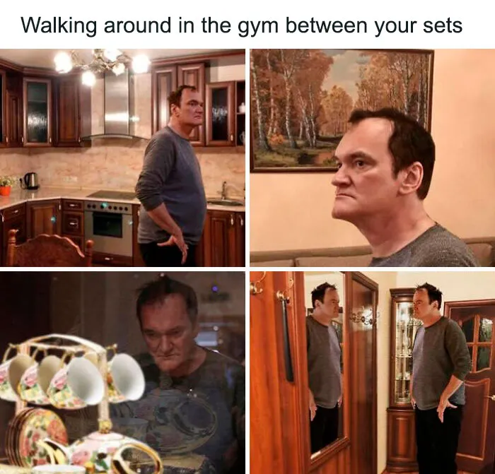 Man wandering in a room, humorously depicting the feeling of gym breaks, relatable to gym rats.
