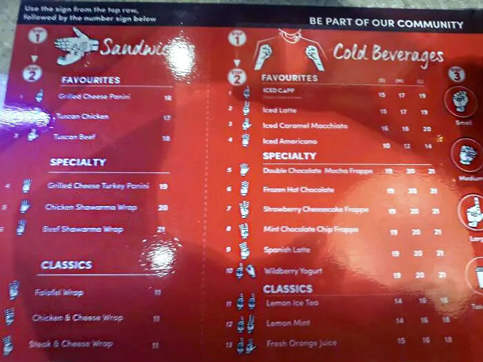 My Local Tim Hortons (Dubai, UAE) Having A Menu Showing You How To Use Sign Language For Hearing-Impaired Staff