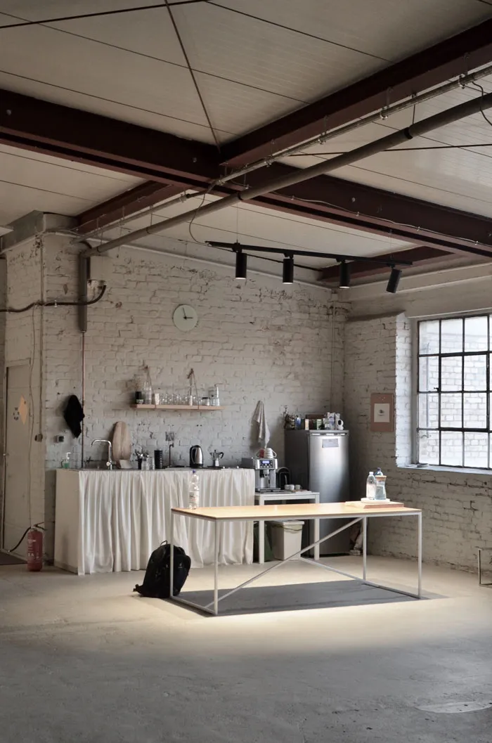 Brown table in the middle of a room 