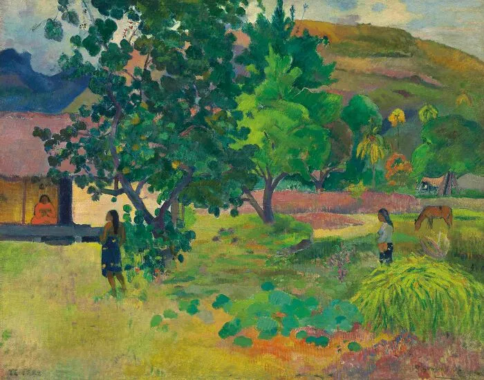 Te house by Paul Gauguin, 1892, oil landscape painting