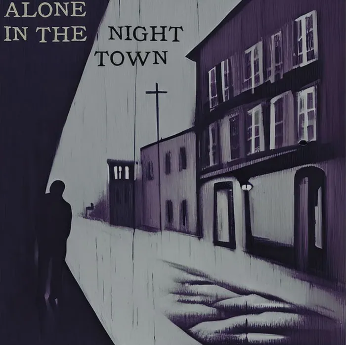 Alone in the Night Town by Shadowsun album cover - the street with buildings and a man figure