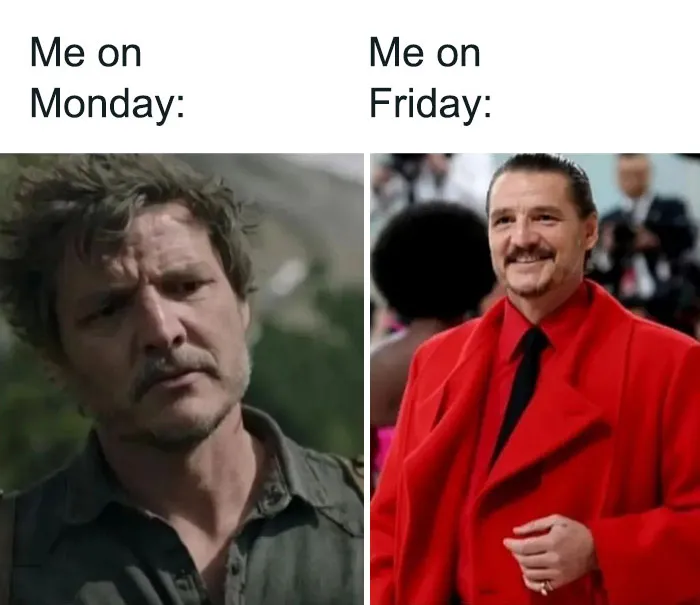 Me on monday vs me on friday meme