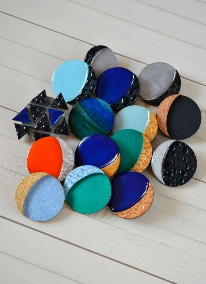 Handmade Wooden "Moon" Brooches