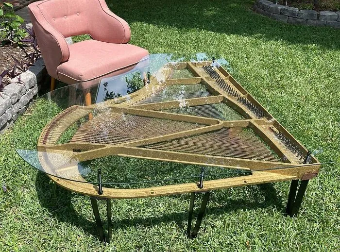 New In Shop. Custom Table Made From 1920s Baby Grand Piano Harp. One Of A Kind And Gorgeous