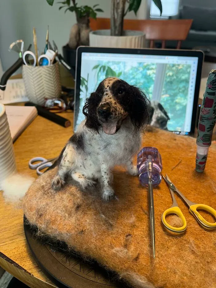 Estoy muy contenta con el resultado de este perro de fieltro. ¿Qué te parece?