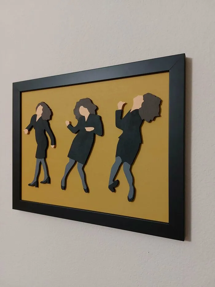 Hice el baile de Elaine de Seinfeld como una pieza de pared de madera. Espero que os guste
