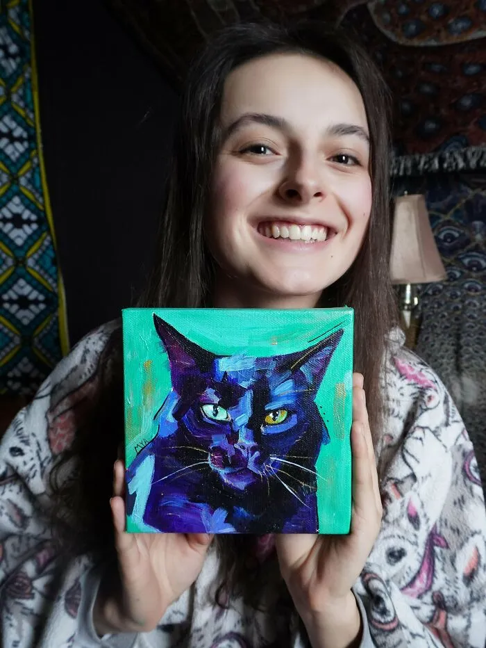 ¡Pinté un pequeño cuadro de un pequeño gato negro!