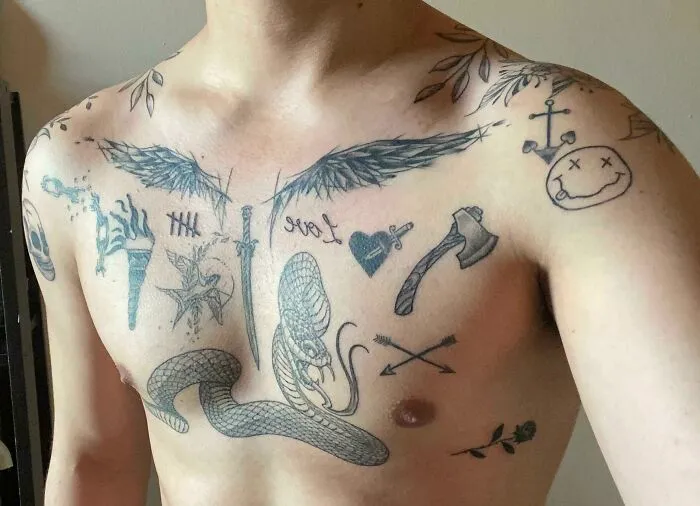 Random Chest Patchwork Tattoos