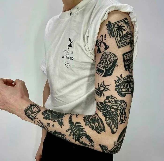 Black Sleeve Patchwork Tattoos