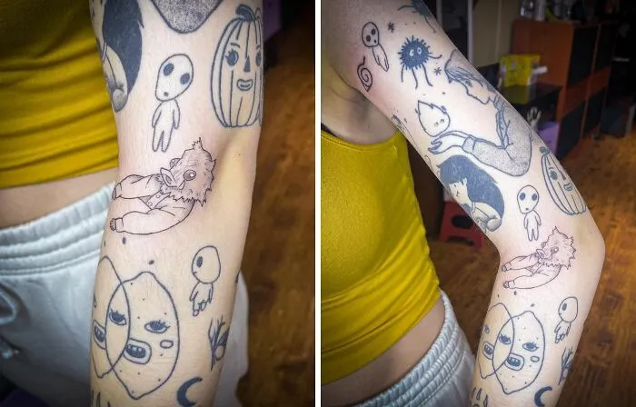 Animated Characters Patchwork Arm Tattoos