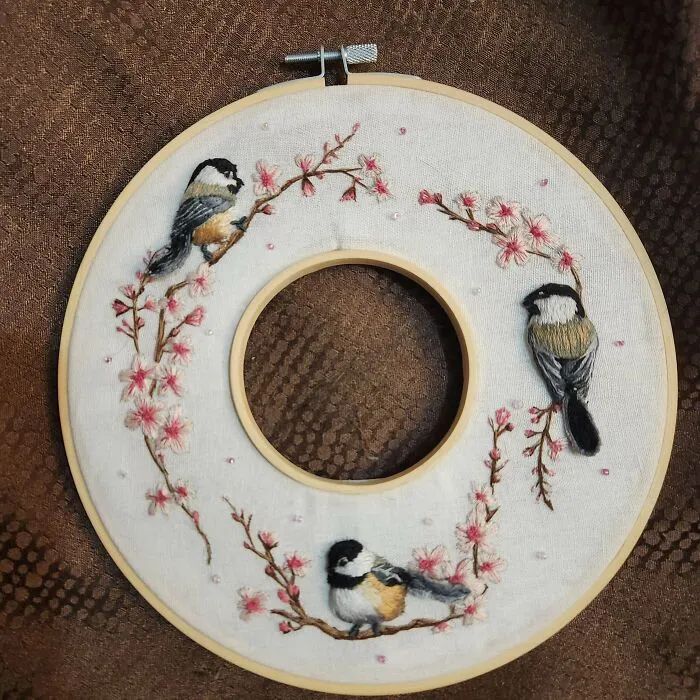 Jessica Long Chickadee Pattern With Additional Stumpwork. Quite Fun