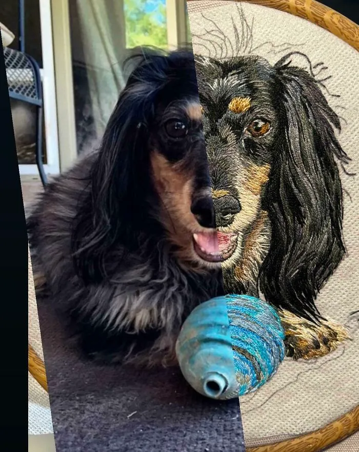 Reference Photo And Embroidery Work Mash Up. She’s So Cute