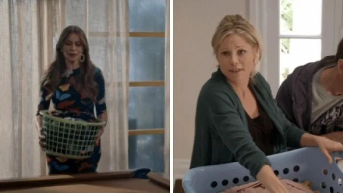 En la última temporada de Modern Family, Claire le pregunta a Gloria si esconde un embarazo tras el cesto de la ropa sucia