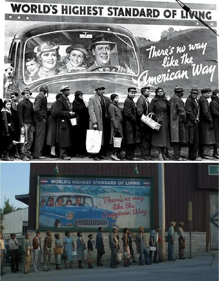 Territorio Lovecraft, de Hbo, recrea esta famosa fotografía de afroamericanos alineados frente a una agencia de ayuda tras la inundación de Louisville de 1937
