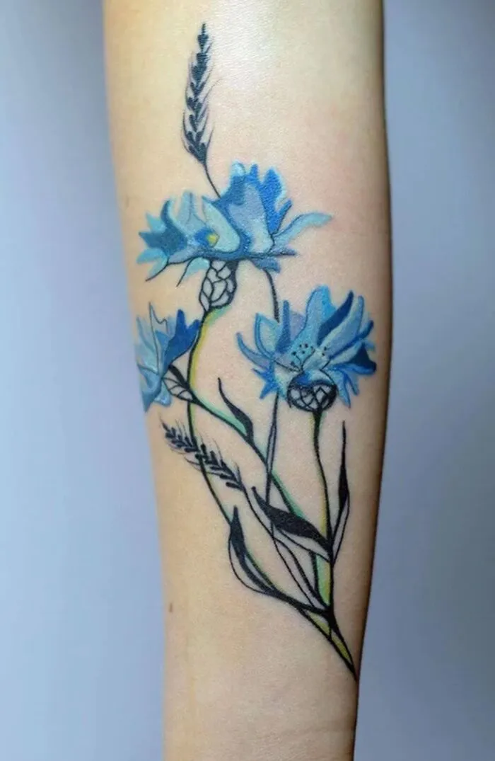 Cornflowers On Me, By Maria Kubit At Bodyfikacje Studio, Toruń, Poland