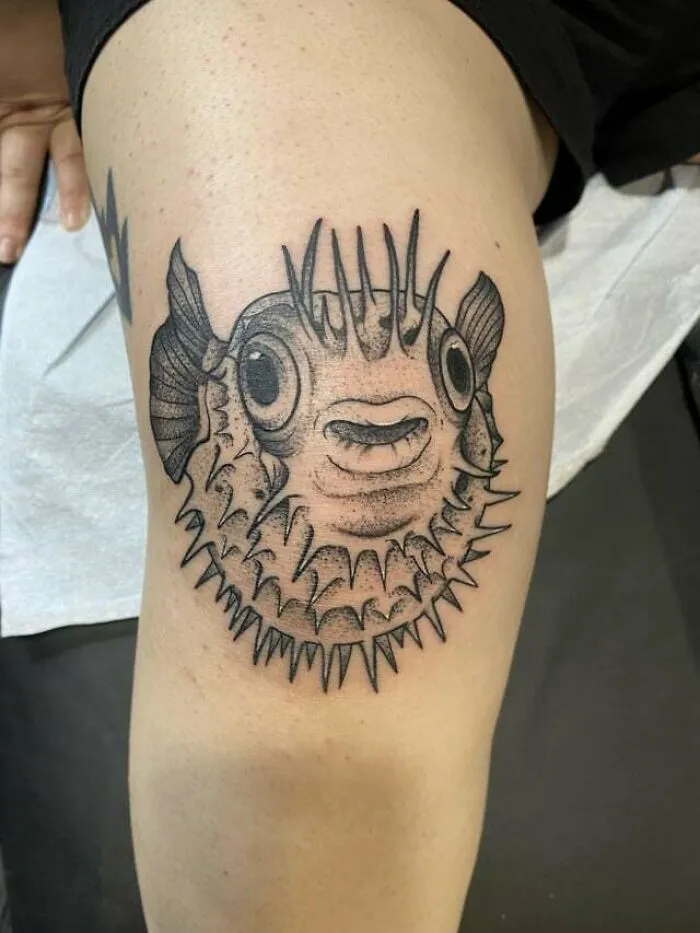 Puffy Fish Knee Tattoo