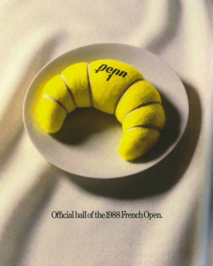 Anuncio de pelotas de tenis Penn promocionando el Open de Francia, 1988