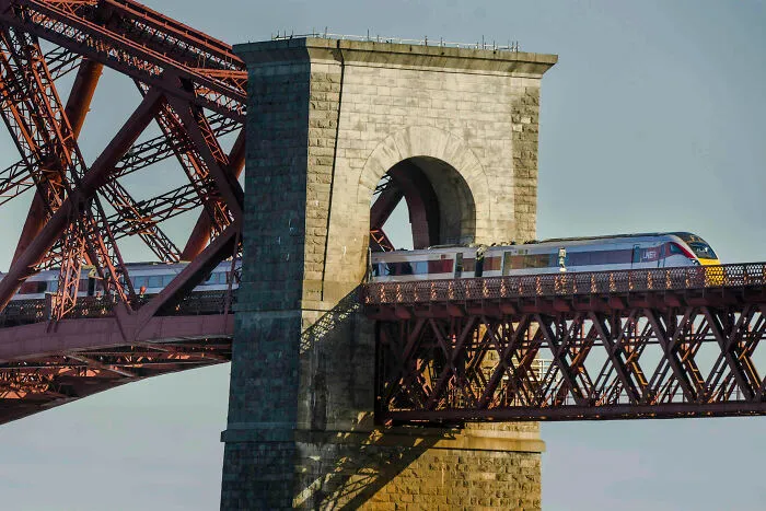 The Lner Azuma Train Crosses Edinburgh's Forth Bridge