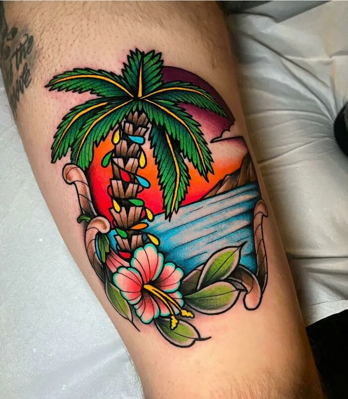 Palm Tree Tattoo With Christmas Lights