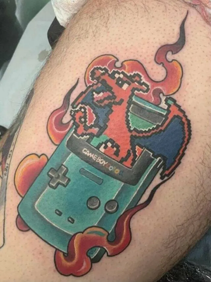 Charizard In A Gameboy Color Tattoo