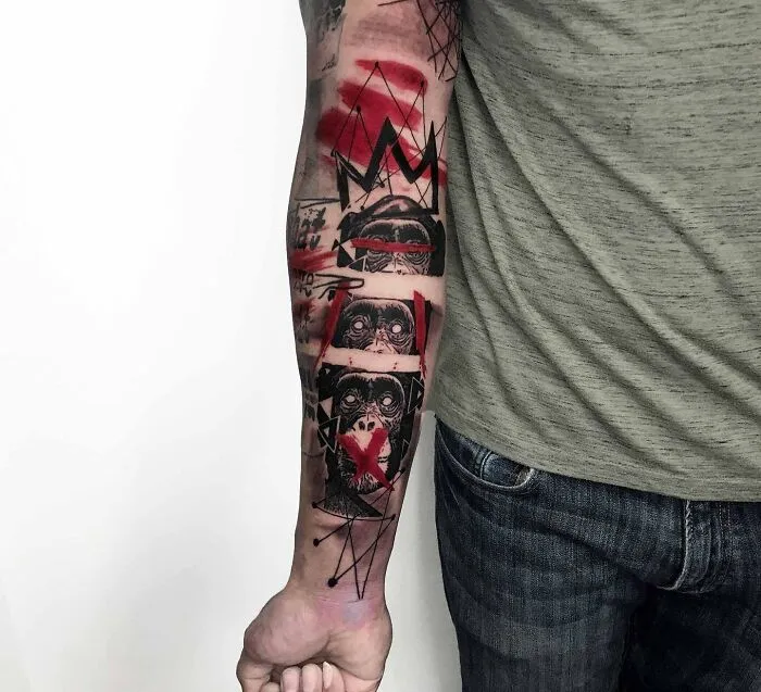 Monkey Trash Polka Arm Tattoo