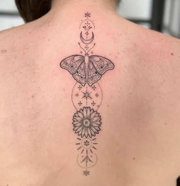 Pretty Back Piece With Butterfly Tattoo