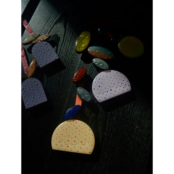 Geometric Flowers - Wooden Brooch - Plka Dots