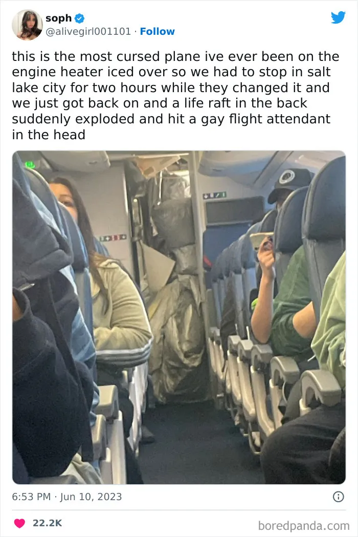 "A Life Raft In The Back Suddenly Exploded And Hit A Gay Flight Attendant In The Head"
