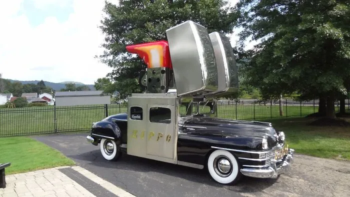 The Fabulous Zippo Car; Parked Outside The Zippo Lighter Factory In Bradford, Pa.  (1947 Chrysler New Yorker)