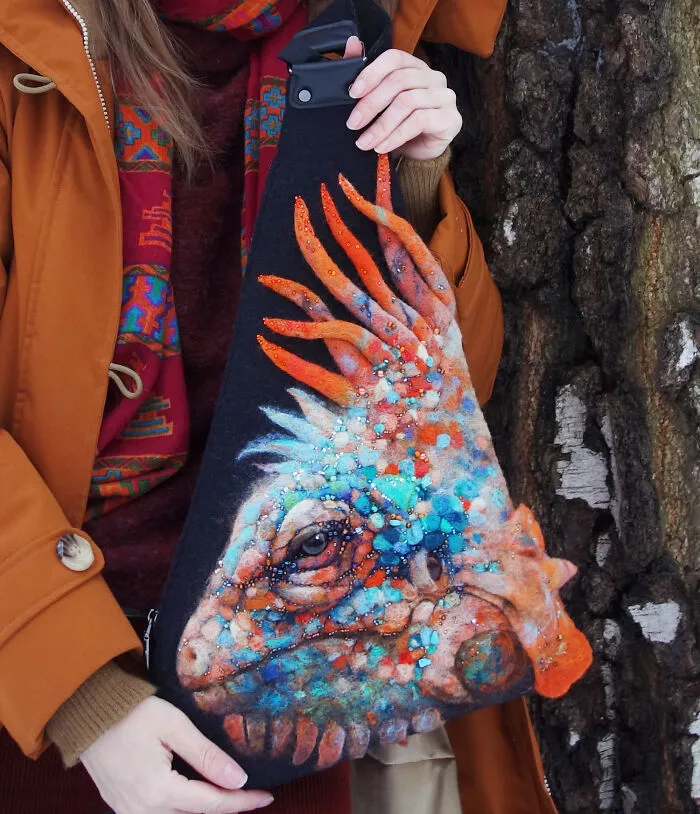 Iguana Felt Backpack In Black