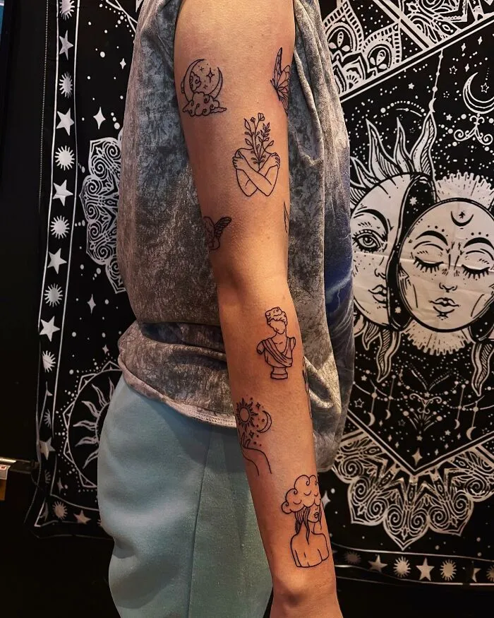 Outline Patchwork Tattoo Arm Sleeve